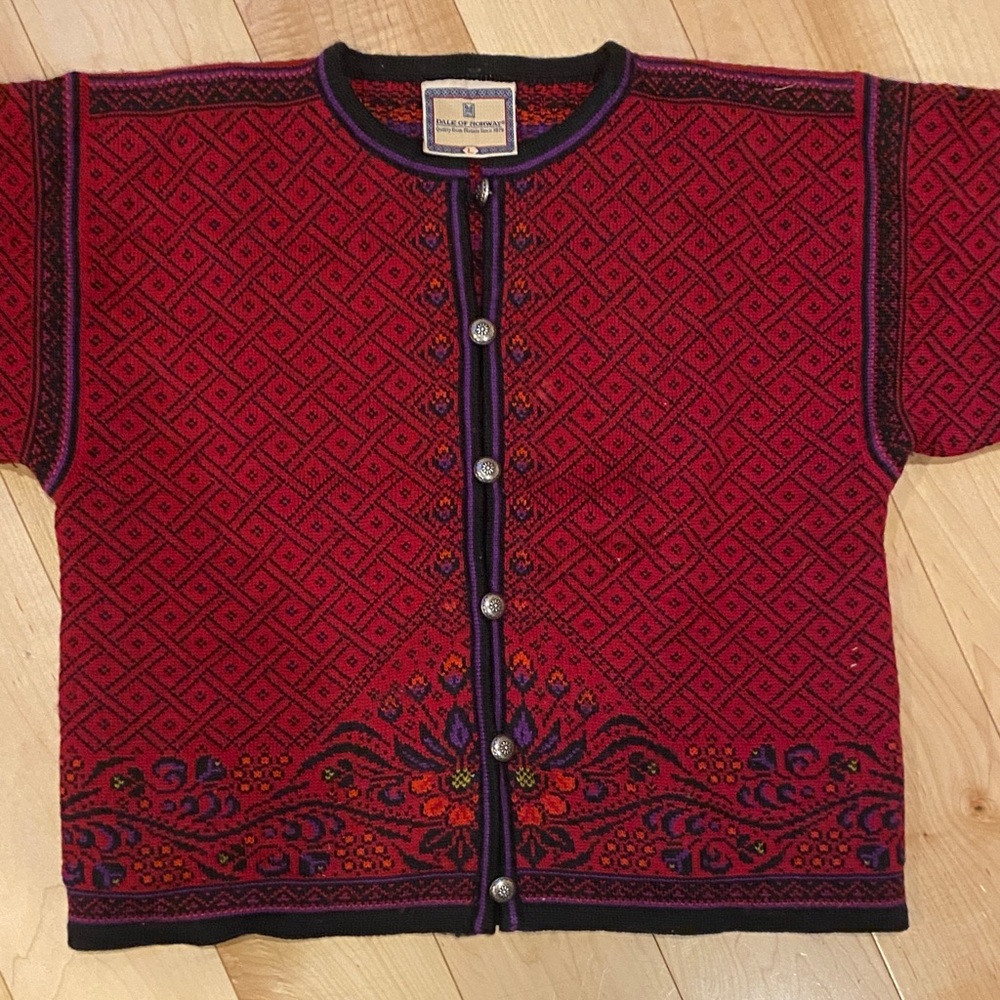 Dale of Norway Red and Black Patterned Button Down Sweater